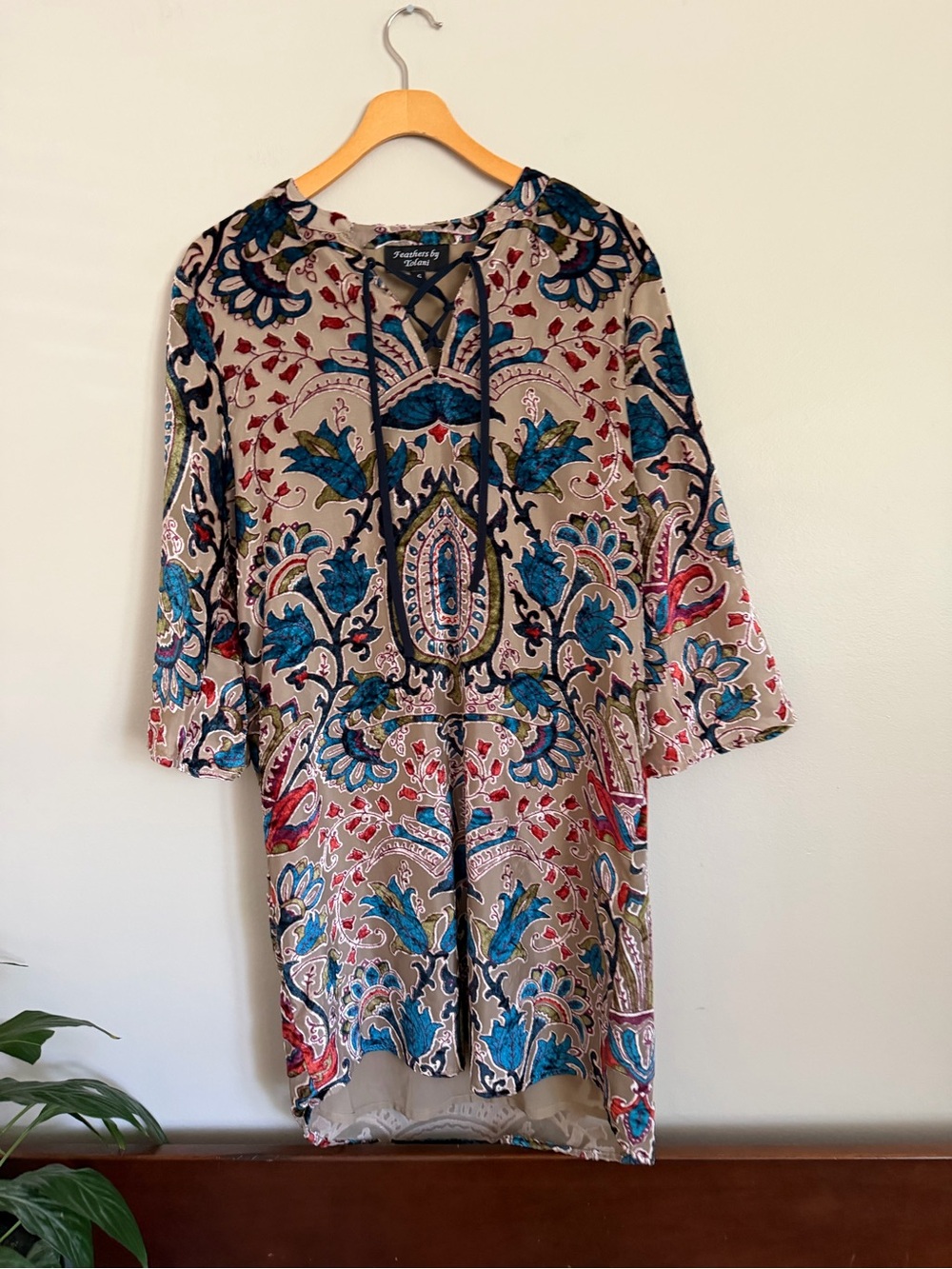 Feathers by Tolani Dress Womens Small S Velvet Burnout Tunic Paisley Lace Small - Picture 3 of 16